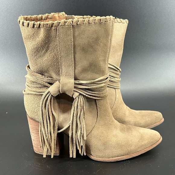 Chocolat Blu Azzo taupe suede ankle boots tassels inside zip calf hair 39, 8.5 - Picture 2 of 9